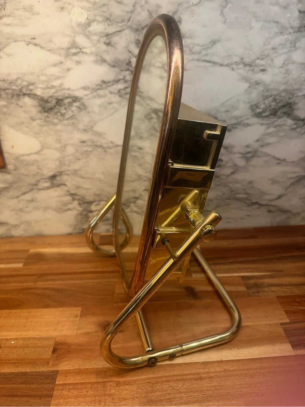 Vintage Gold Oval Freestanding Vanity Mirror - Sleek Home Bath Accessory